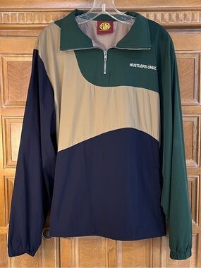 YANG Hustlers Only Colorblock Quarter Zip Windbreaker Pullover Jacket L  Khaki
